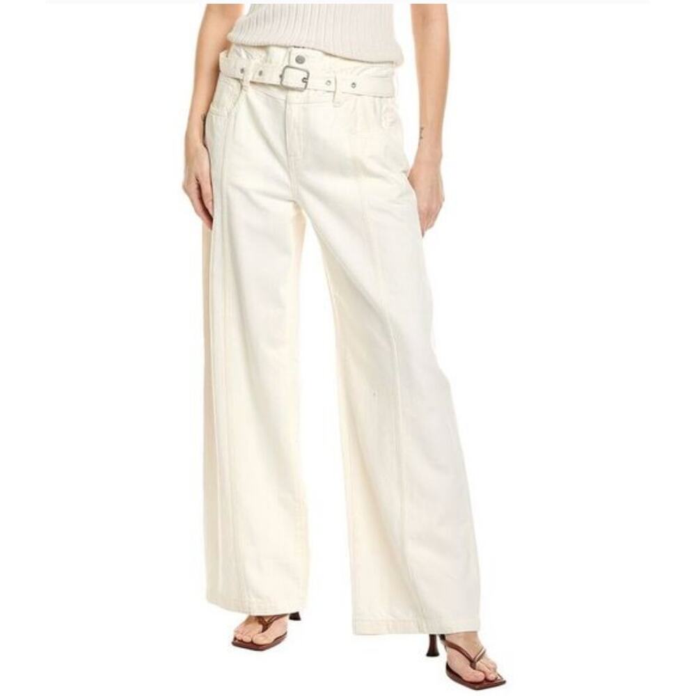 Madewell Jeans Womens 32 Cream Belted Baggy High Rise Pants Vintage Canvas Ivory